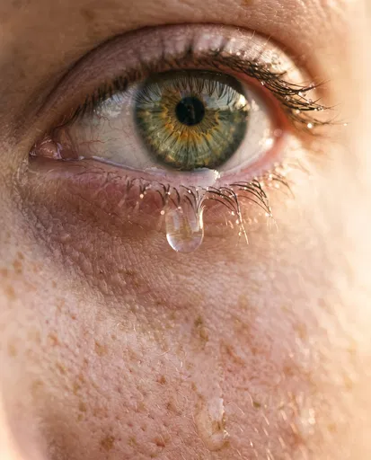 Macro Hazel Eye Crying Single Tear