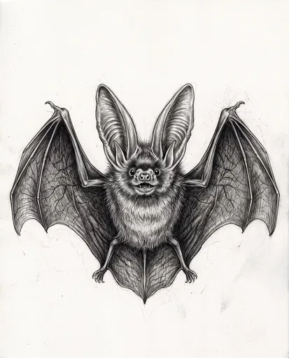 Symmetrical Graphite Drawing of Big-Eared Bat