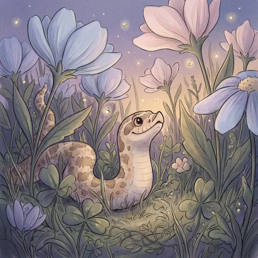 Whimsical Hognose Snake in Pastel Wildflowers