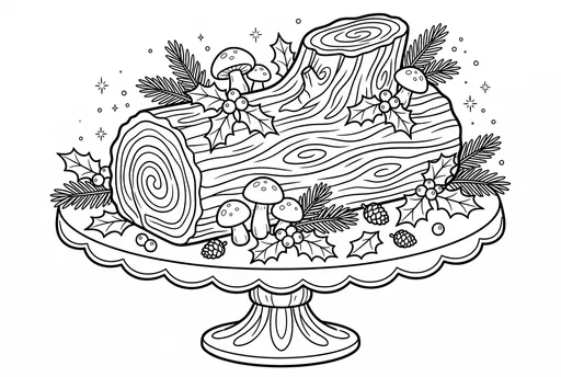 Festive Yule Log Cake Coloring Page