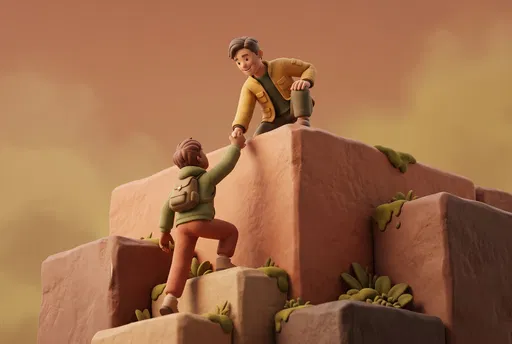 3D Characters Helping Each Other Climb