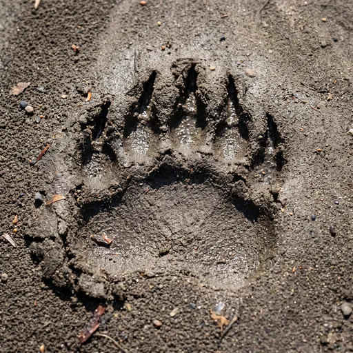 Grizzly Bear Paw Print in Wet Sand