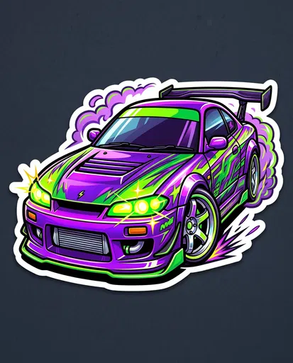 Purple and Green Drift Car Sticker