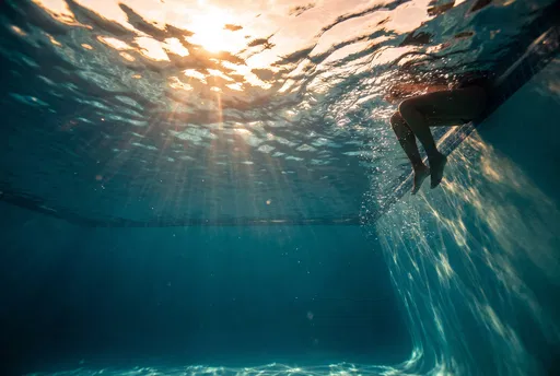 Underwater View of Legs in Sunset Pool