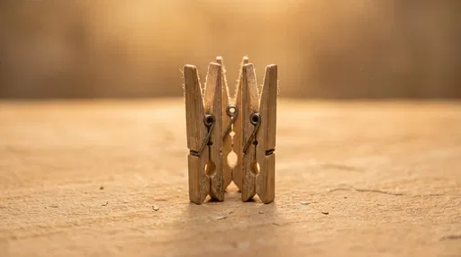 Three Bamboo Clothespins on Warm Sandstone