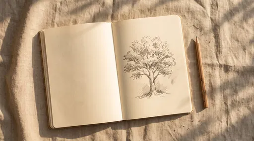 Open Sketchbook With Pencil Tree Drawing