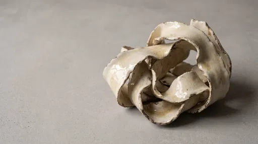Organic Wabi-Sabi Cream Ceramic Ribbon Sculpture