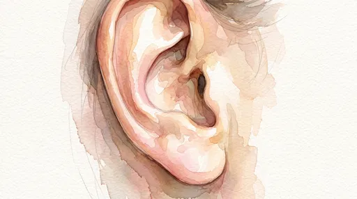 Watercolor Illustration of Human Ear Close-Up