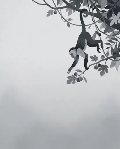 Monochrome Capuchin Monkey Reaching for Figs