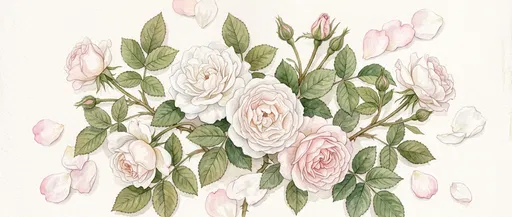 Watercolor White and Pink Roses Illustration