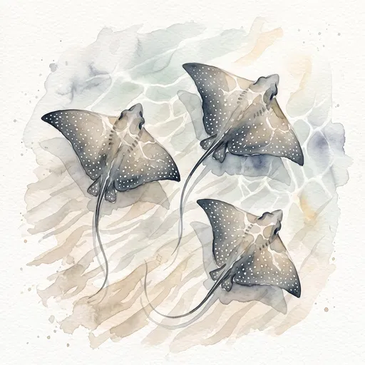 Watercolor Illustration of Three Spotted Eagle Rays