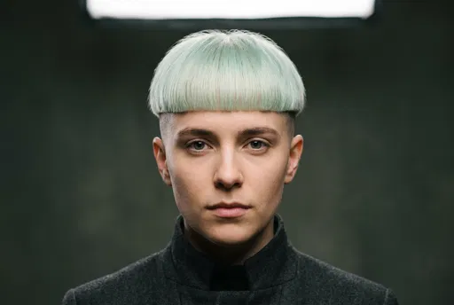 Portrait of Model with Mint Bowl Cut