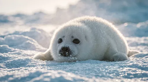 Backlit Baby Harp Seal on Snow