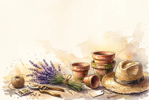Watercolor Gardening Supplies With Copy Space