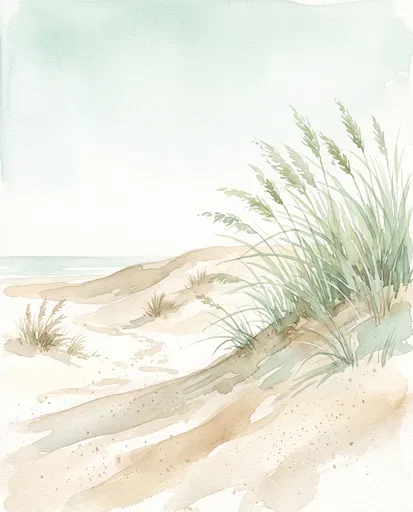 Watercolor Illustration of Coastal Sand Dunes