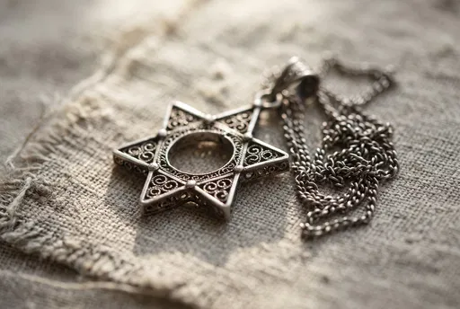 Antique Silver Filigree Star Pendant on Linen