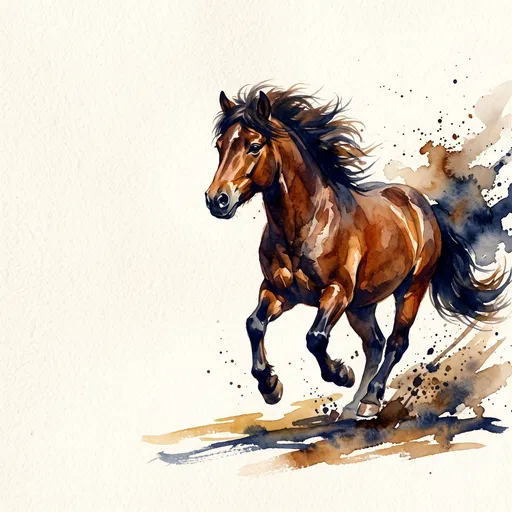 Watercolor Bay Pony Running Illustration