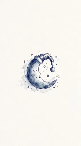 Indigo Watercolor Sleepy Crescent Moon Illustration