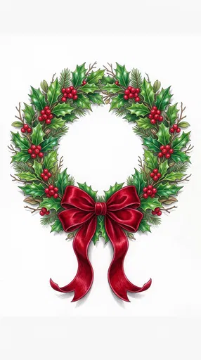 Illustrated Holly and Berry Christmas Wreath