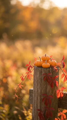 Mini Pumpkins on Autumn Fence Post