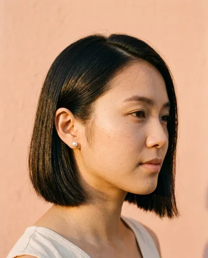 Woman With Sleek Dark Bob Portrait