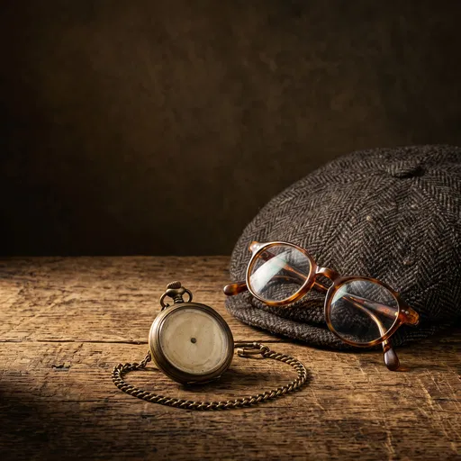 Vintage Tweed Cap Glasses and Pocket Watch