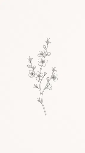 Minimalist Fine Line Almond Blossom Branch