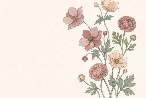 Pastel Botanical Anemone and Ranunculus Illustration