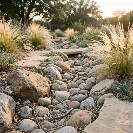 Dry Creek Bed Rock Garden at Sunset