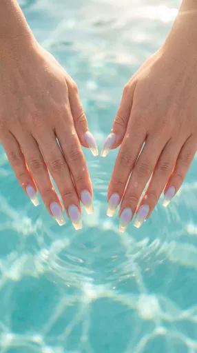 Hands With Pastel Aura Nails Over Water