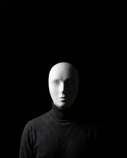 Person in Blank White Mask in Darkness