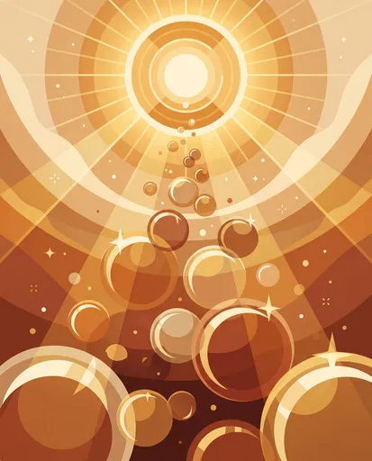 Golden Stylized Bubbles Rising To Sun