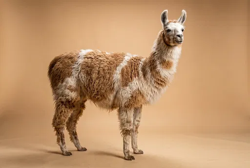 Studio Portrait of Brown and White Llama