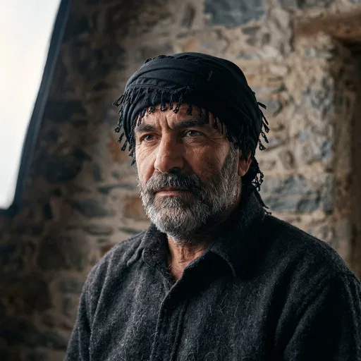 Portrait of Cretan Man in Traditional Headscarf