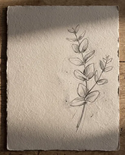 Graphite Eucalyptus Sketch on Textured Paper