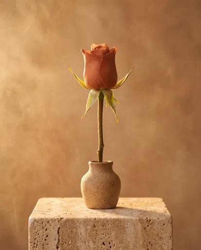Terracotta Rose Bud in Ceramic Vase