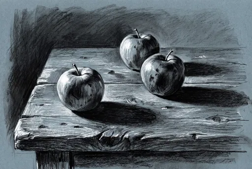 Charcoal Still Life of Three Apples