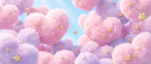 Fluffy Pastel Heart Clouds With Gold Stars