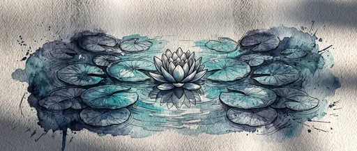 Blue Watercolor and Ink Water Lily