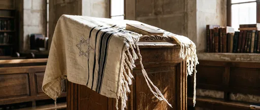 Prayer Shawl Draped on Wooden Lectern
