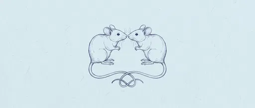Symmetrical Blue Ink Drawing of Two Mice