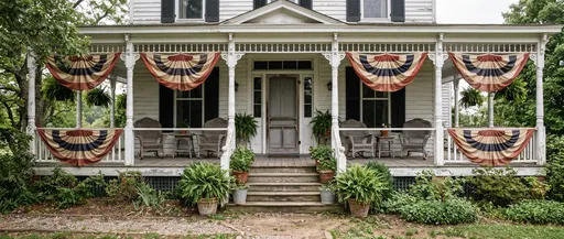 Historic Farmhouse Porch with Vintage Bunting