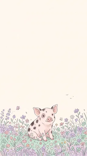 Spotted Piglet in Pastel Wildflowers