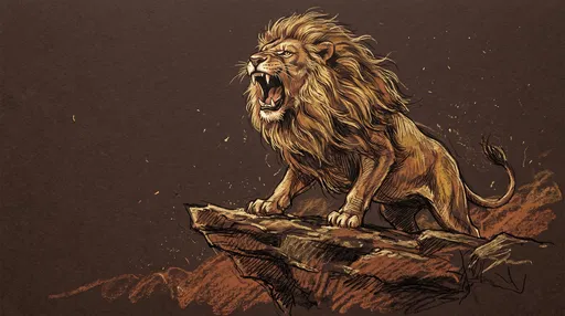 Roaring Golden Lion Chalk Drawing