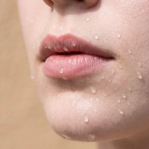 Macro Closeup of Lips with Water Droplets