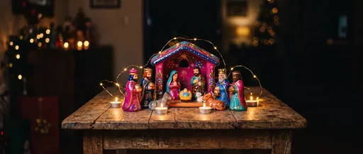 Colorful Folk Art Christmas Nativity Set