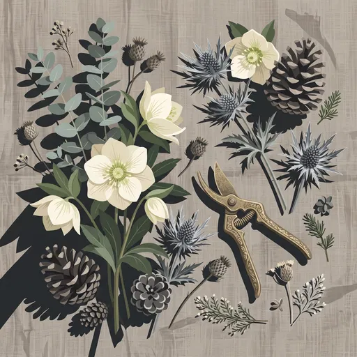 Winter Garden Botanicals and Shears Illustration