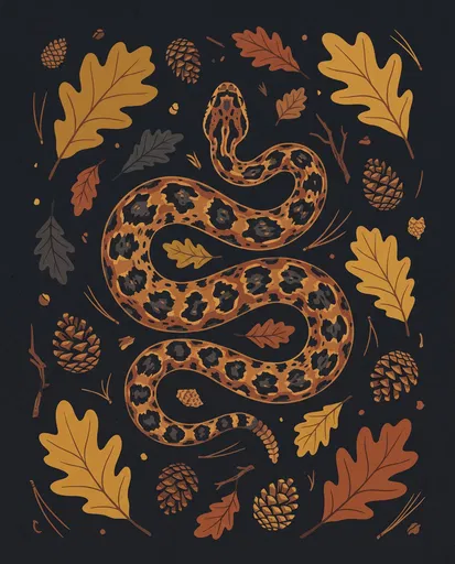 Pygmy Rattlesnake and Autumn Leaves Illustration