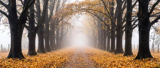 Misty Autumn Tree-Lined Avenue