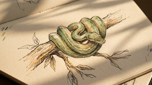 Green Tree Python Sketch in Sunlight